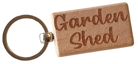 Decalarama Garden Shed Keyring Nice Cute Custom Engraved Wooden Key Fob Novelty House Keys Present