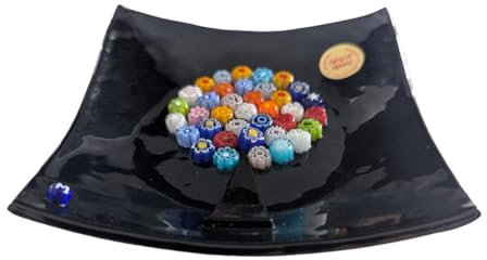 Svuotatasche in Vetro di Murano 16x16 cm, Albero della Vita con Murrine Millefiori, Fatto a Mano in Italia, Design Artistico, Vassoio in vetro di Murano centrotavola, soprammobile, piatto, Nero