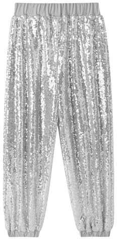 SEAUR Kinder Pailletten Hose Hip Hop Tanzhose Mädchen Jungen Party Tanz Streetwear Glitzer Jogginghose Elastischer Bund 110-160=(EU 104-158)