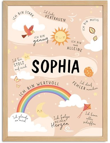 SpecialMe® Affirmationsposter Kinder mit Name personalisiert Wandbilder Kinderzimmer Wanddeko Mutmacher Selbstliebe Motivation Weiss