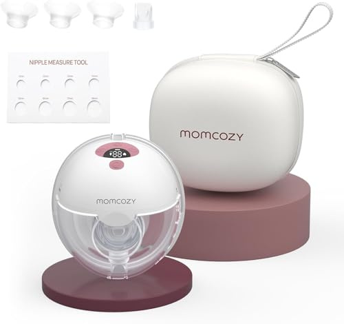 Momcozy M5 Milchpumpe Elektrisch Freihändig, Milchpumpe Handsfree, Breast Pump Electric mit Doppelt Abgedichteter Flansch, 3 Modi und 9 Stufen, 24 mm (1, Rot)
