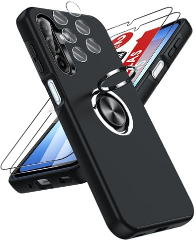 LeYi für Samsung A17‑5G Hülle mit 2 Panzerglas & 2 Kameraschutz-Schwarz | Samsung A17‑5G Hülle für Smartphone Handy Samsung A17, Flexibel 360°-Ring Ständer Robuste Stoßfest Magnetic Cover für A 17