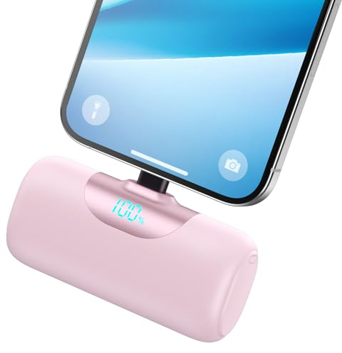 Mini Bateria Externa para iPhone, 5500mAh Power Bank 15W PD Carga Rapida Cargador Portátil Ultra Compacto Powerbank con Pantalla LED Compatible con iPhone 14/13/12/11/XS/8/7 y Más
