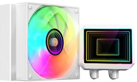 Mars Gaming ML-TWO120, Wasserkühlung AIO 300W TDP, 1x ARGB Infinity Mirror Ultra-Leiser 12cm FDB Lüfter, Kupfer- und Aluminiumkern, Opti-Chamber Pumpe 4. Generation und Mikrokanäle, Weiß