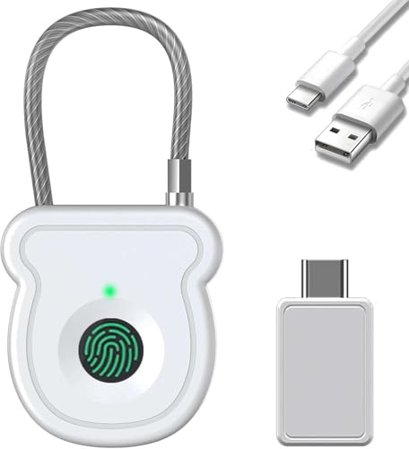 ELLENNE Lucchetto Impronta Digitale Biometrico, Serratura Antifurto F335 | Lucchetto con Impronta Digitale Biometrico, Antifurto USB-C, Backup con Chiave USB e Codice di Emergenza