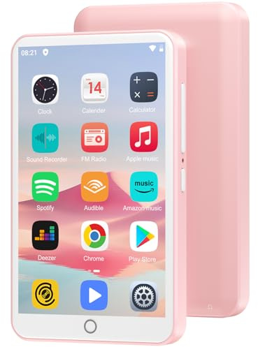 80GB MP3 Player with Bluetooth and WiFi, Oilsky 4.0 IPS Touch Screen MP3 Player with Speaker, Music Player with Spotify, Audible, Amazon Music, MP4 Android Music Player Up to 512GB (Pink)