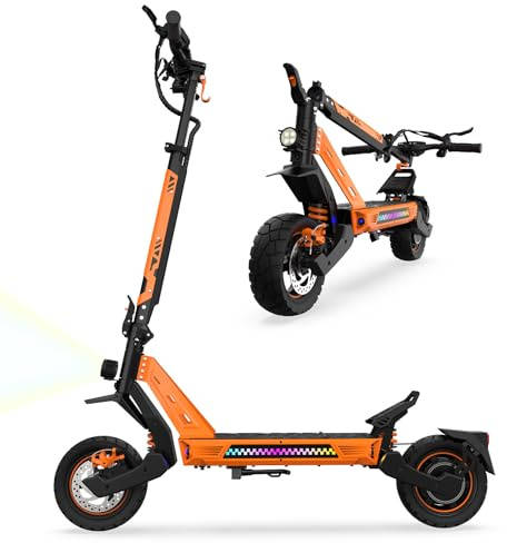 La Trottinette électrique Adulte, Batterie 23,4 Ah (autonomie 85 km), amortisseurs hydrauliques à Bras (Avant/arrière), Propulsion Double + 2 Moteurs, pneus Tout-Terrain 12 Pouces, montée 35°