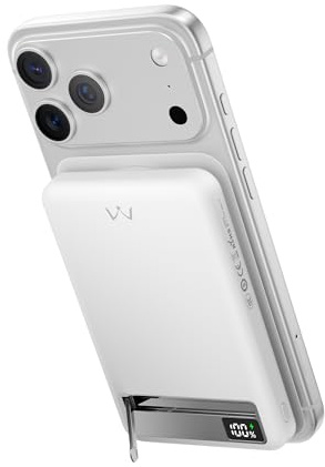 iWALK 10000mAh MagSafe Power Bank mit Ständer, Magnetischer Kabelloser Tragbarer Ladegerät mit LED-Display, Kompatibel mit iPhone 18/17/16/15 Serie, 15W Schnellladung Slim Akku Pack, Weiß