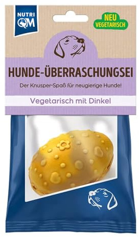 NutriQM Hunde Überraschungsei Veggie – Veganes Hundeleckerli – Essbare Eierschale mit Überraschung – Ideal als Such Leckerli für Hunde – Knusper Hundesnack mit Bierhefe, Kartoffeln & Vanille