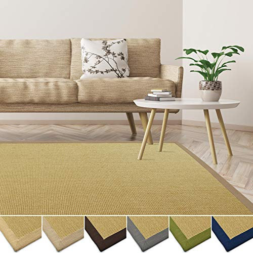 casa pura Sisal Teppich aus Naturfasern | mit Bordüre aus Baumwolle | pflegeleicht | viele Größen und Farben (Natur/Bordüre Creme, 200x200 cm)
