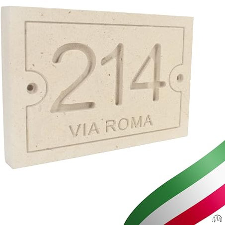 Numero civico esterno personalizzato in PIETRA LECCESE con nome della Via i misura 10 cm x 15 cm x 2 cm- personalizzabile