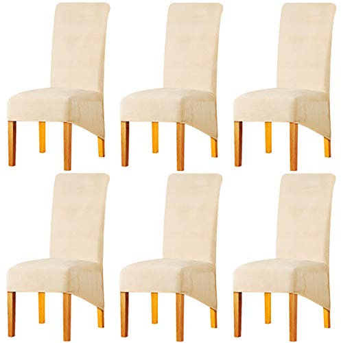 LANSHENG Stretchy XL Stuhlbezüge für Esszimmerstühle, Stretch Spandex mit Gummiband Stuhlbezug,Velvet Large Dining Chair Schonbezüge für Restaurant Hotel Party Bankett (Beige,6er Set (Groß))