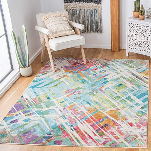 SAFAVIEH Traditionell Teppich für Wohnzimmer, Esszimmer, Schlafzimmer - Lillian Collection, Kurzer Flor, Elfenbein und Hellblau, 160 X 231 cm