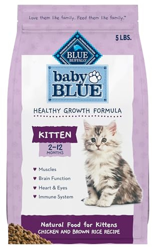 Blue Buffalo Baby Blue Natural Dry Food for Kittens, Healthy Growth Formula with DHA, Chicken and Brown Rice Recipe, 5-lb Bag