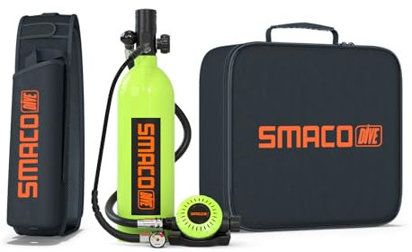 SMACO Mini Tauchflasche 1L Kleine Sauerstoffflasche Tauchen Mini Taucherflasche bis zu 20 Minuten Tauchen Sauerstofftank Taucher Set Tauchausrüstung Tragbare S400 PRO