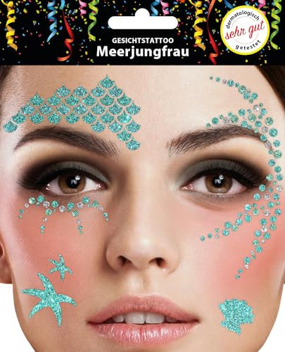 Gesichtstattoo - Glitzer Aufkleber Klebetattoos Temporäres Glitter Face Tattoo Motto Party Karneval Halloween (Meerjungfrau)