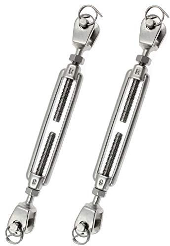Augiimor 2PCS 316 Stainless Steel Jaw and Jaw Turnbuckle, 6mm Threaded Diameter x 2.7Take Up, 3500 lbs Working Load Limit, Durable, Weather Resistant for Wire Rope Cable