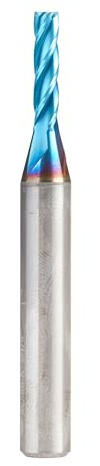 Amana Tool 46586-K Up Cut Carbide Spiral CNC Router Bits for Plastic, Wood 2D/3D Carving Flat Bottom 0.10 Deg A x 1/8 D x 1/2 x 1/4 Shank x 2” Long x 4 Flute, Spektra Extreme Tool Life Coated