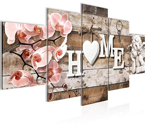 Runa Art Bild Wohnzimmer Home 5 Teilig Holzoptik Beige Rosa Wandbilder auf Vlies Leinwand 031053a