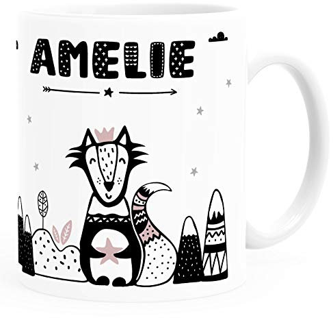 SpecialMe® Kindertasse Fuchs Tiere Skandi-Stil personalisierte Namenstasse für Kinder Junge Mädchen Mädchen weiß Keramik-Tasse