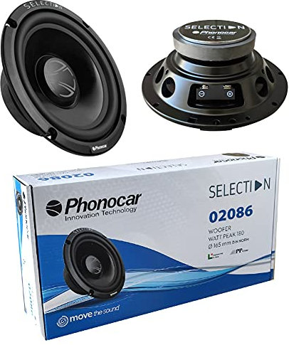 2 PHONOCAR SELECTION 02086 Altavoces woofer 16,50 cm 165 mm 6,5 de diámetro 70 vatios rms 180 vatios MAX par impedancia 4 ohmios 92 db spl Coche Negro, un par