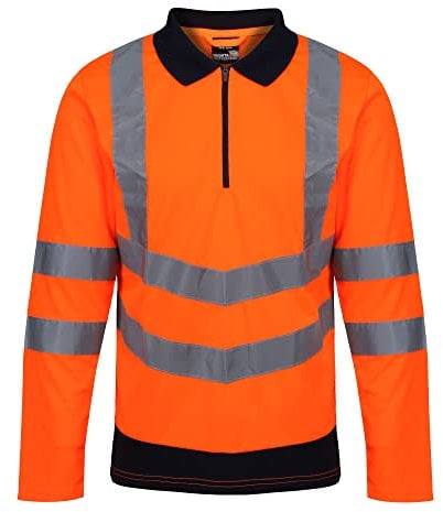 Regatta Professional Mens Hi Vis Long Sleeve Polo Shirt with Reflective Strips - Perfect for Outdoors Workwear Orange/Navy