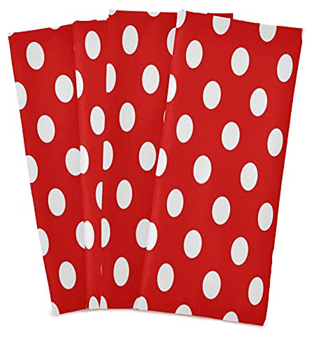 Mnsruu Küchentücher, Geschirrtücher, Geschirrtücher, super saugfähig, weich, 71 x 46 cm, Rot mit weißen Punkten