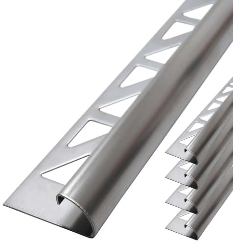 Dalsys Fliesenschiene Viertelkreisprofil Edelstahl Gebürstet 2,5m x 8mm, 5 Stück, Rundprofil Halbrundprofil Fliesenprofil