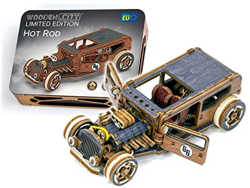 Wooden.City Oldtimer Hot Rod Limited Edition – 3D-Holzmodellbausätze für Erwachsene zum Autobauen – Retro-3D-Holzpuzzle für Erwachsene, Denksportaufgabe für Jugendliche – 142 Teile