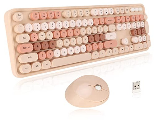 Kabellose Tastatur und Maus, 2,4-GHz-104-Tasten-Retro-Tastatur und -Maus mit 2-in-1-Empfänger, Retro-Vintage-Schreibmaschinen-Design für Heimbüro-Spiele