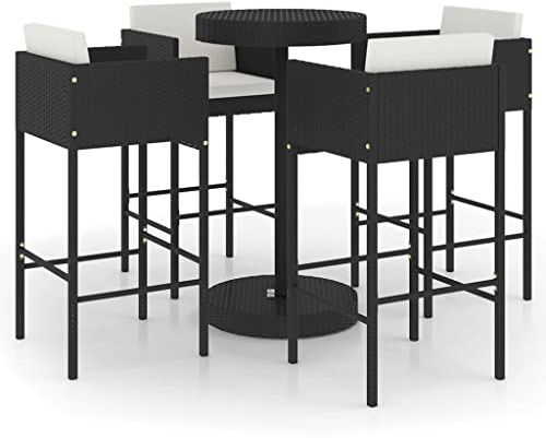 vidaXL 5-TLG. Gartenbar-Set mit Kissen Poly Rattan Schwarz