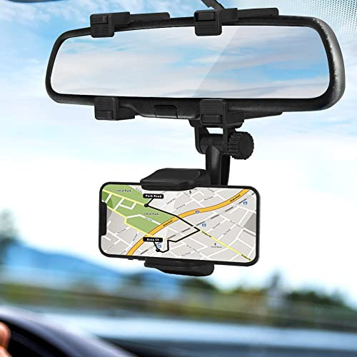 Handyhalterung für Auto-Rückspiegel, Auto Rückspiegel Telefonhalter Ständer mit 360 Grad drehbares Design Geeignet für 5-9 cm / 1,95-3,55 Zoll Mobiltelefone Großer Bildschirm Smartphone