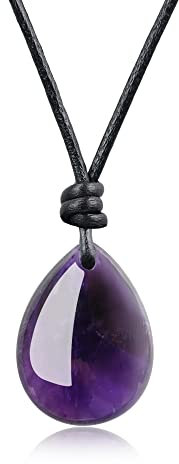 COAI Geschenkideen Leder Halskette mit Träne der Engel Wassertropfen Anhänger aus Amethyst