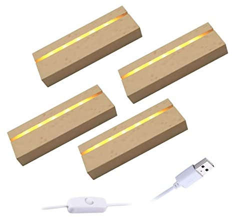 Soporte de base con luz LED de madera 4.33 pulgadas, base de resina de vidrio láser 3D, base iluminada, rectángulo, bases de exhibición, luces de arte, decoración del hogar