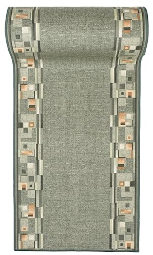 Mazovia Teppich Flur 80x375cm Grün Modern rutschfest Kurzflor Moderner Look | Teppich für Küche Wohnzimmer Schlafzimmer Esszimmer Büro Muster Teppichläufer Stilvoll Elegant Verkauf pro Meter