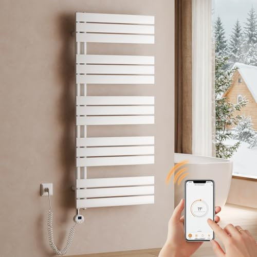 S'AFIELINA Sèche-Serviette Électrique 1320×600 mm WiFi 800W Weiß | Radiateur Électrique Salle de Bain avec Thermostat, Minuterie Programmable, Écran LCD, Sèche-Serviette Mural