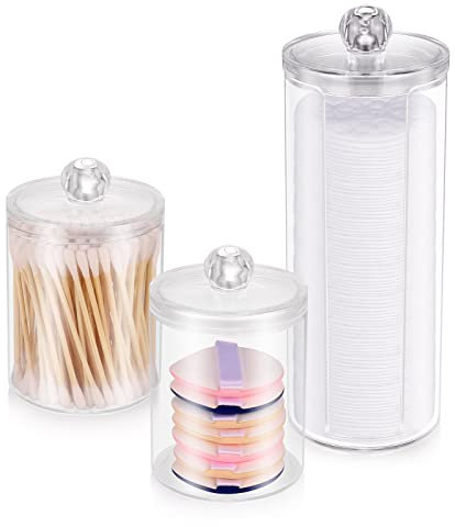 Hejo 3 Stück Wattepadspender, Make up Organizer, Wattestäbchen Behälter, Schminktisch Organizer, Aufbewahrungsbox mit Deckel für Schminktisch Zubehör