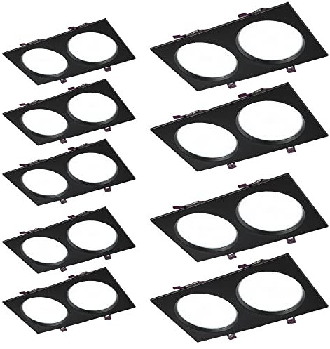 SDUYTDG Lot de 9 luminaires encastrés à 2 têtes, LED Anti-éblouissement 10 W, 18 W, 24 W, 36 W Rectangle Blanc/Noir Panneau Anti-éblouissement - Lumière Blanche Chaude (3000 K)