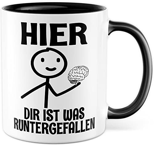 Witz Tasse Gehirn Geschenkidee Kaffeetasse Humor Ironie Geschenk für Kollegen Kaffeebecher Freunde Becher (Weiß & Schwarz)