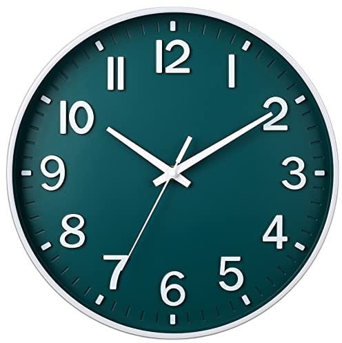 HZDHCLH Wall Clock 12 Inch Silent Non Ticking Clock for Living Room Bedroom Kitchen Office (Dark green)