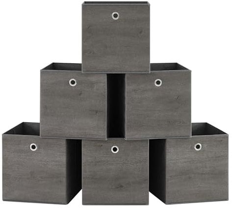 SONGMICS Storage Cubes, Set of 6 Storage Bins with Handle, Non-Woven Fabric Storage Boxes, 30 x 30 x 30 cm, Fit Cube Storage Unit, Foldable, Clothes Storage, Misty Grey RFB102G01