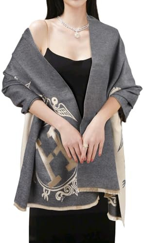 EXTREE Pashmina-Schal für Damen, seidiger Schal für Abendkleid, Decke, offener Poncho-Umhang, Abq-Schwarz, 1