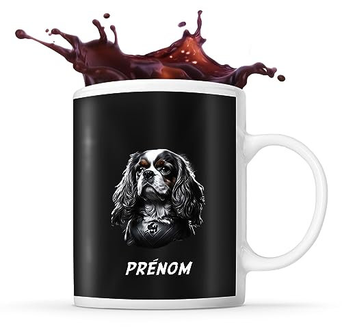 Tasse Cavalier King Charles Super Héro Prénom Nom Personnalisable | Mug Café Thé Idée Cadeau Personnalisé Homme Femme Original pour propriétaire de chien