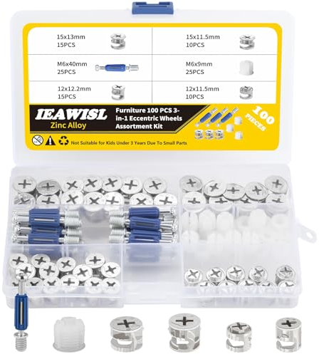 Serrature per Mobili 100 Pz Ruota Eccentrica, Cam Dado Mobili Eccentrico Ruota Dado Set 3 in 1 Connettore Strumenti Hardware Di Fissaggio Per Molti Tipi Di Mobili-12mm, 15mm