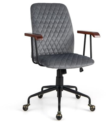 LIFEZEAL Bürostuhl, Ergonomischer & Höhenverstellbarer Schreibtischstuhl, Computerstuhl mit Rückenlehne & Armlehnen, Chefsessel Samt, Drehstuhl bis 150 kg belastbar, Retro (Grau)