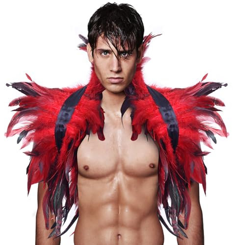 Darryy Federumhang, Feder Kostüm, Gothic Halloween Kostüm Accessoires, Feder Cape Rot, Geeignet für Halloween, Karneval, Cosplay, Maskerade, Bühnenshow (Rot)