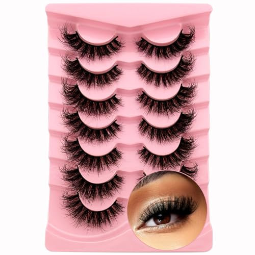 7 paires de Faux cils 3D Oeil de Chat, Volume moelleux Curly Cat-Eye Cils artificiels Look Naturel, Réutilisables Faux cils de maquillage faits main(Z19)