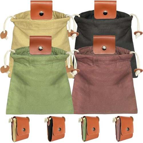MUCHER Bushcraft-Tasche aus Canvas Faltbare Canvas PU Leder Foraging Pouch mit Kordelzug und Schnalle Mushroom Foraging Gürteltasche Bushcraft Bag für Camping, Wandern, Ernten, Sammeln (4 Farben)