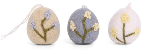 Én Gry & Sif Ostereier aus Filz mit Stickerei, Ostern-Deko - 3 Stück, fair Trade Handmade (Ostereier/blau)