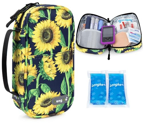 YOUSHARES Insulin Kühltasche mit 2 Kühlakku - 21*11.5*6CM Tragbar, aber großes Fassungsvermögen Medikamenten Etui für Diabetiker Halten Sie die Vorräte Sicher und Kalt Diabetes Tasche (Sonnenblume)